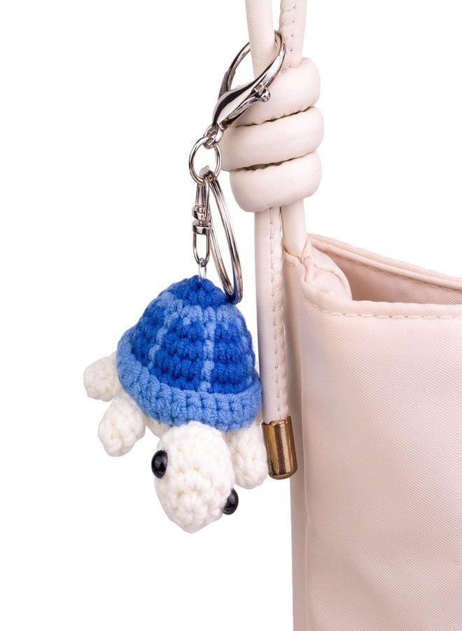 MuMyer Funny Crochet Turtle Doll, Handmade Emotional Support Knitting Wool Turtle Animal Gift With Detachable Keychain(Blue) - Image 2
